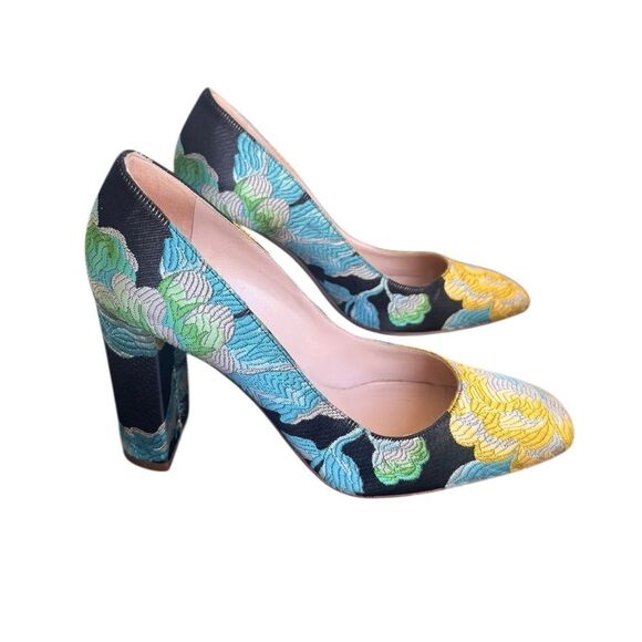 Ann Mashburn Floral Jacquard Block Heel Pumps 38 - Picture 3 of 9